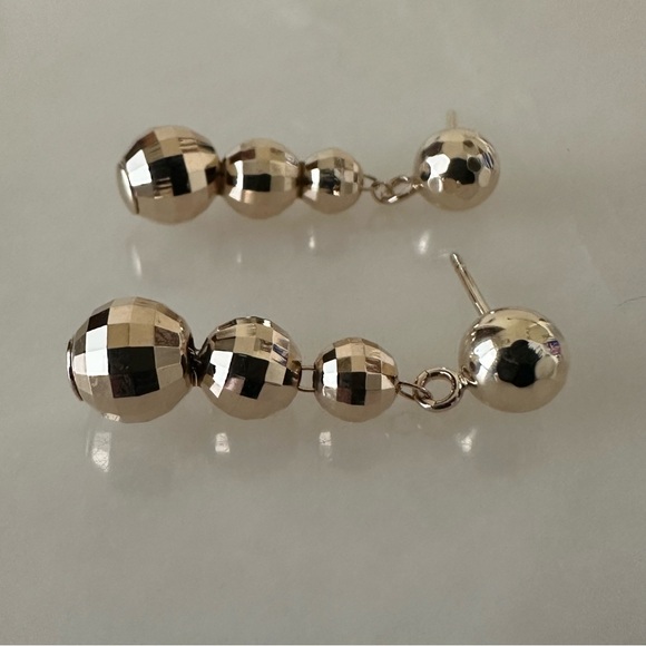 14k Solid Gold Dangle Disco Ball Earrings - Picture 11 of 15